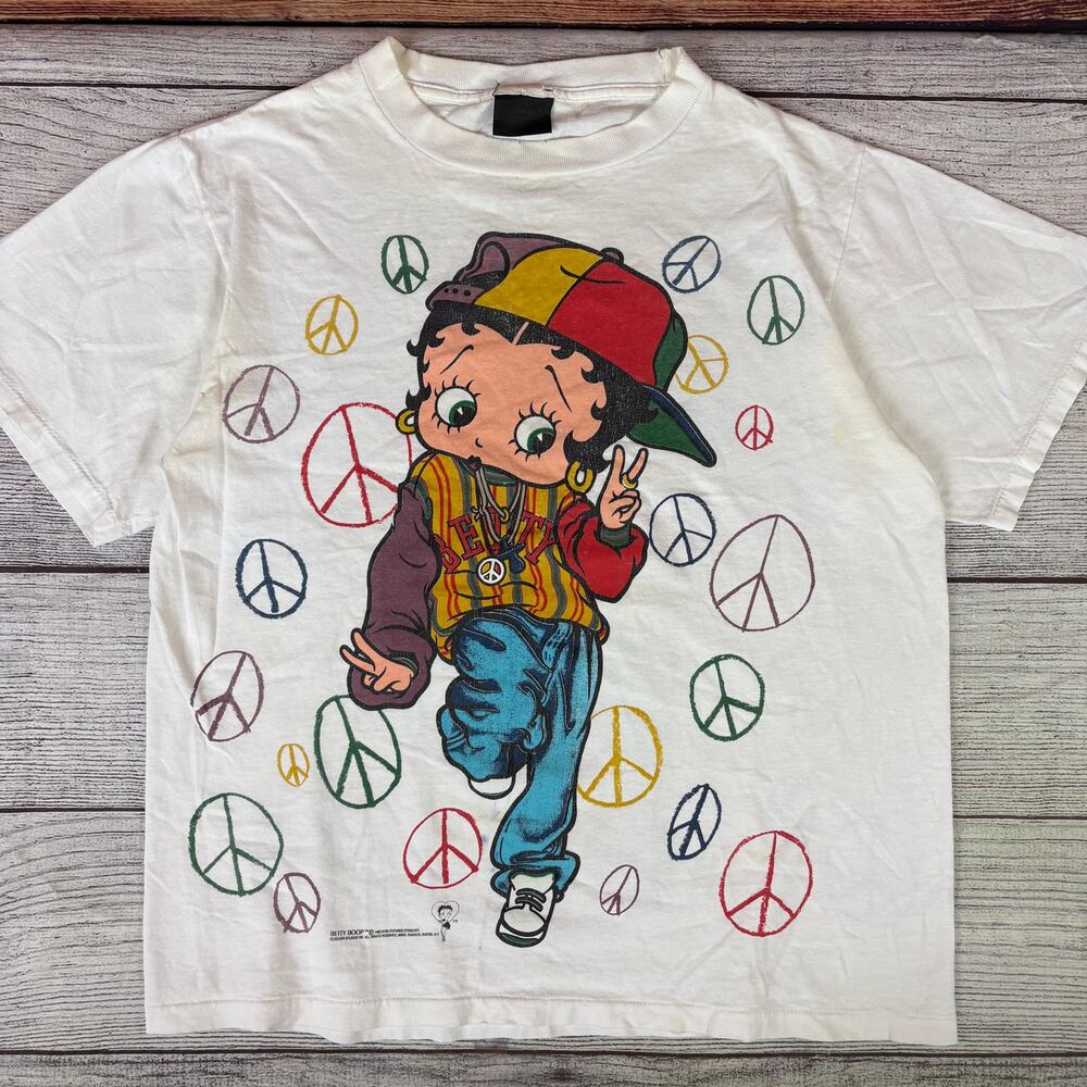 Vintage 1993 Betty Boop Peace Artwork Double Sided Cartoon T-shirt